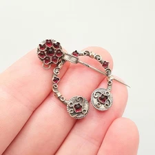 Antique Vintage Solid Silver Cloak Pin Brooch Garnet Paste Celtic Scandinavian