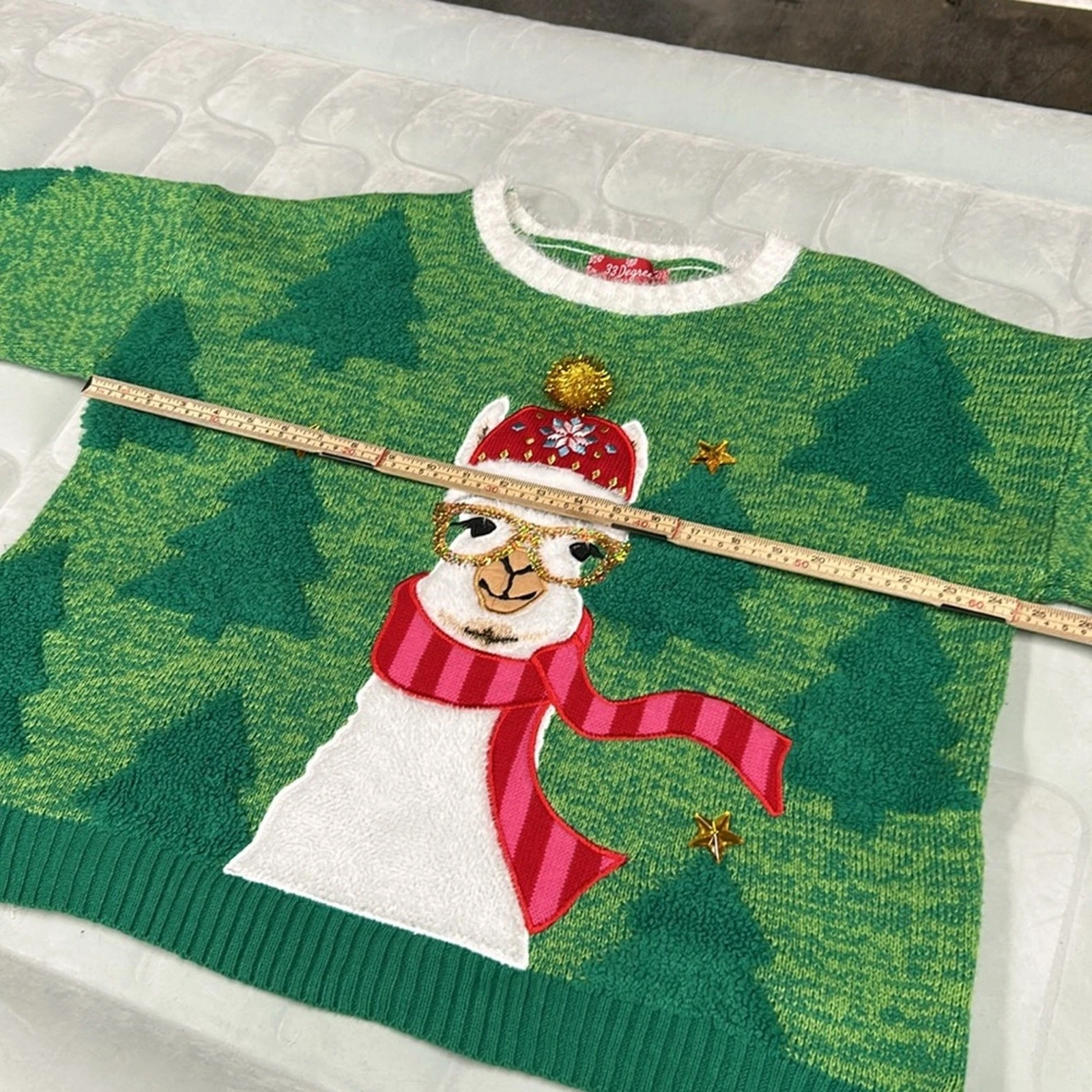 33 Degrees Ugly Christmas Xmas Sweater Llama Glasses Oversized Women’s Size L