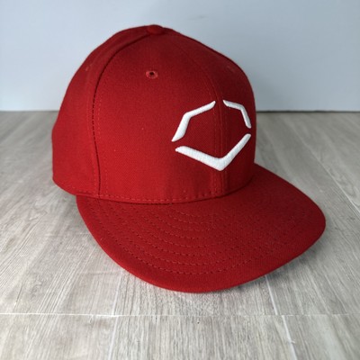 Evocshield Baseball Hat New Era Cap Red White Logo Fitted Men's size 7-1/2 Good!