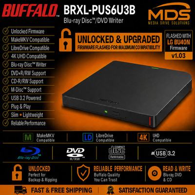 Buffalo BRXL-PUS6U3B, 4K UHD, firmware Flashed, Unlocked, LibreDrive, MakeMKV