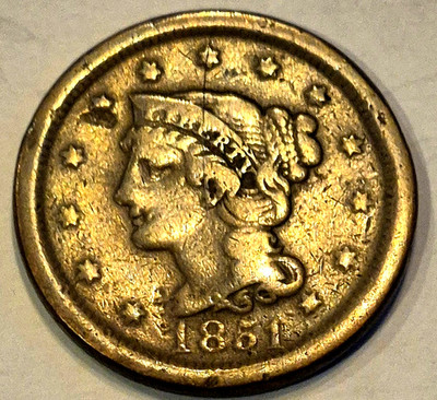 1851 Large Cent N45 R4 Braided Hair Strong Very Fine Features 1C