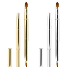 2 Pack Retractable Lip Brush for Lipstick Gloss Double-Ended Silver+Gold 