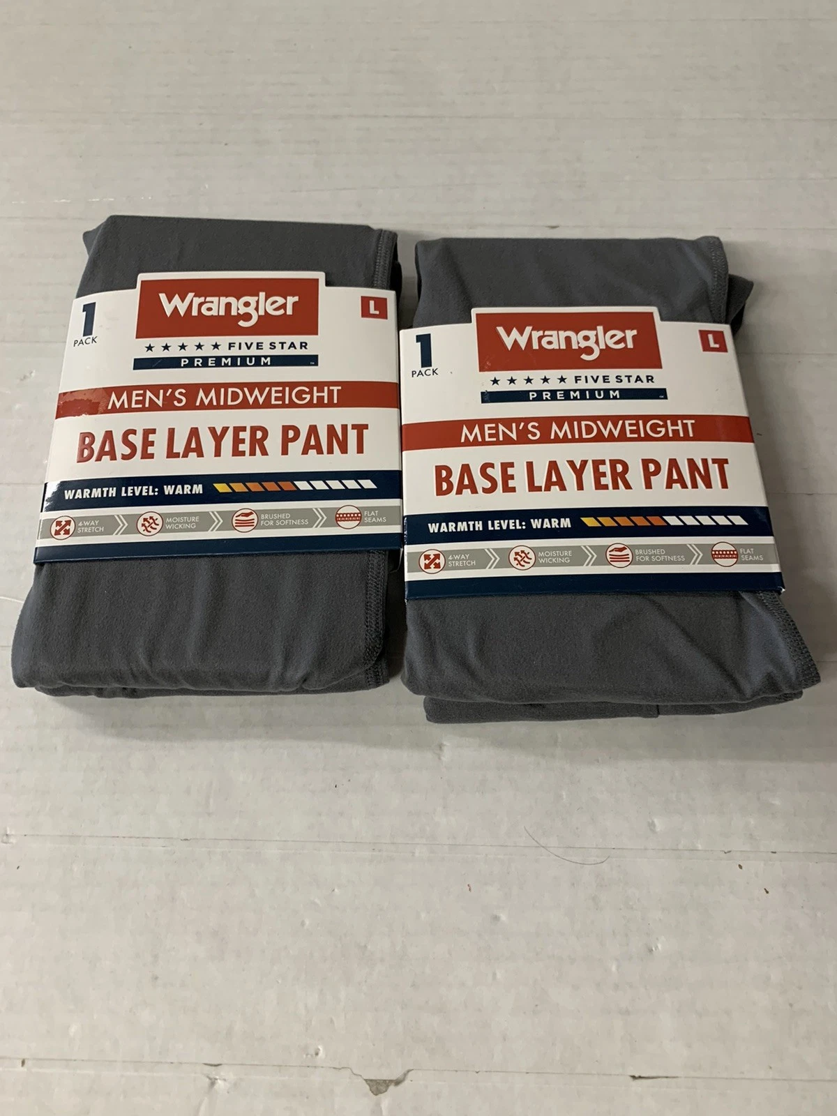 (x2)-Wrangler Midweight Base Layer Pants Gray Tag Free Stretch Large Lot Set
Opens in a new window o