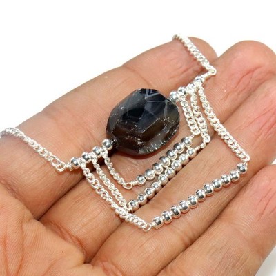 Pretty Beaded Black Onyx 925 Silver Plated Necklace 19'' Best Gifts Trendy MJ