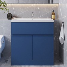 Image of Hudson Reed Urban Floor Standing 2-Door Vanity Unit Basin 3 Satin Blue 800mm