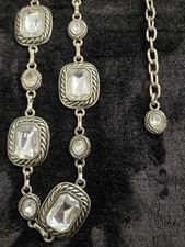Vintage Style Fashion Silver Tone Link Belt Faceted Clear Rhinestone Adjustable