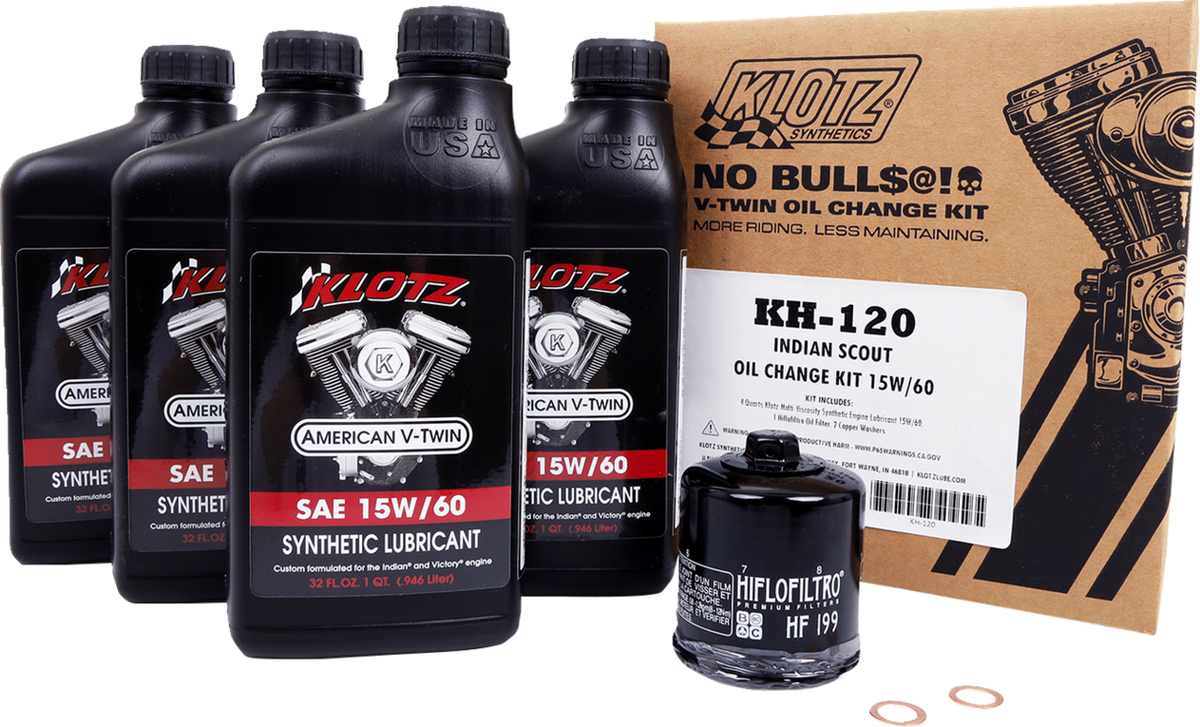 Klotz Oil Oil Change Kit - Indian Scout - 15W-60 Kh-120 | eBay