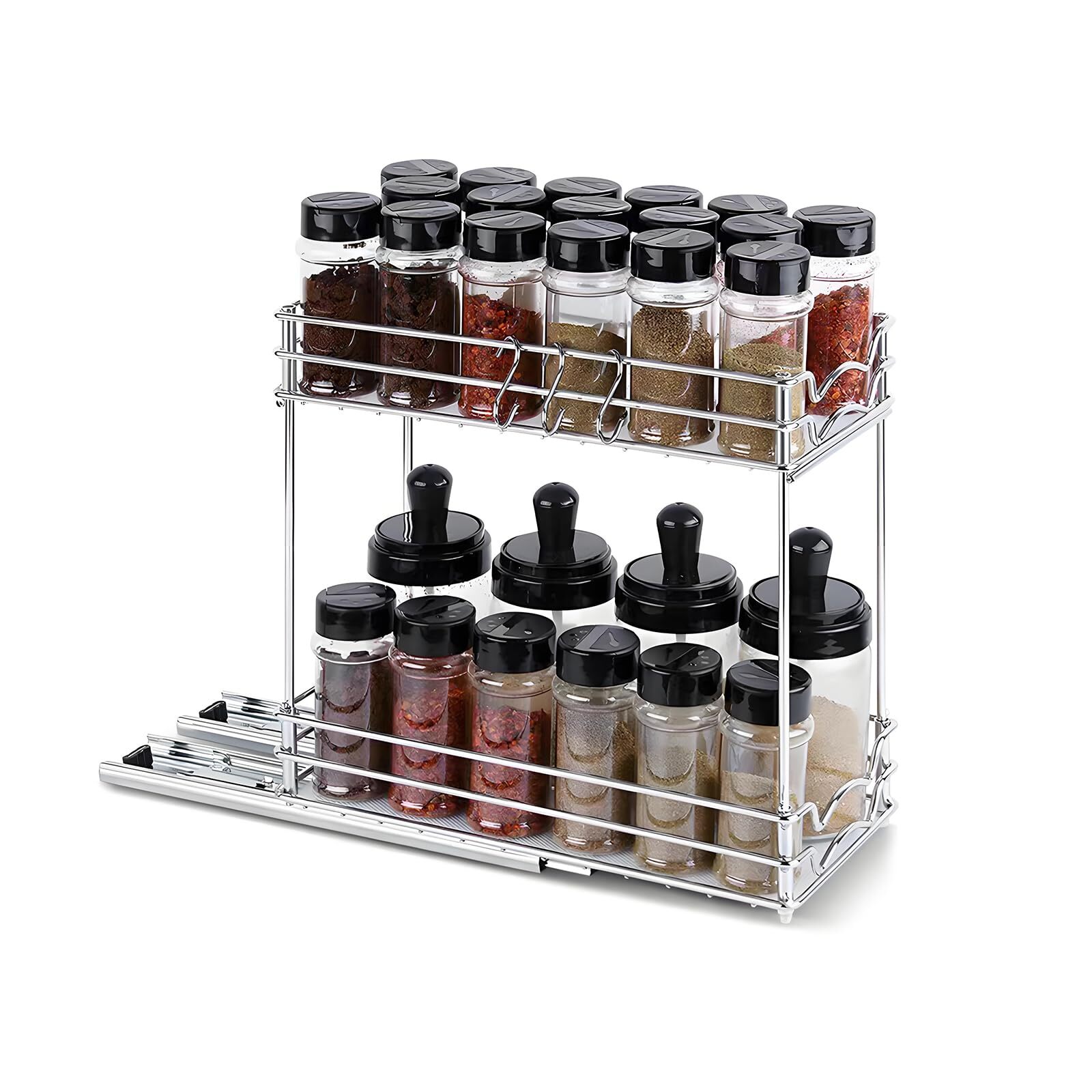 Pull Out Spice Rack Organizer for Cabinet 2 Tier Slide Out Seasoning ...