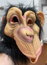 Monkey Ape Gorilla Costume with Big Ears Hair Full Mask Halloween Animal Latex