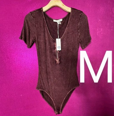  Burgundy Soft Corduroy Rayon Ribbed Bodysuit   Size Medium