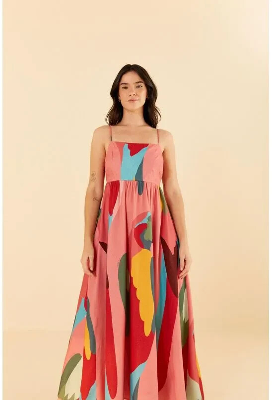 red farm rio dress Garden Delight Long Sleeve Midi neckline adorned with three FARM Rio Olivia Red Mini