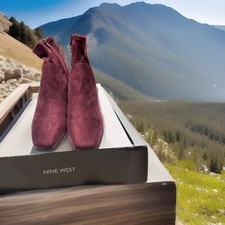NINE WEST Red Suede Ankle Boots Heels Women's 8.5 Shoes