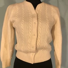 LAUREN COLE Ivory Lambswool Angora Pearl Embellished Knit Cardigan M Petites