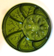 Indiana Glass Tree of Life Green Deviled Egg and Relish Plate Platter