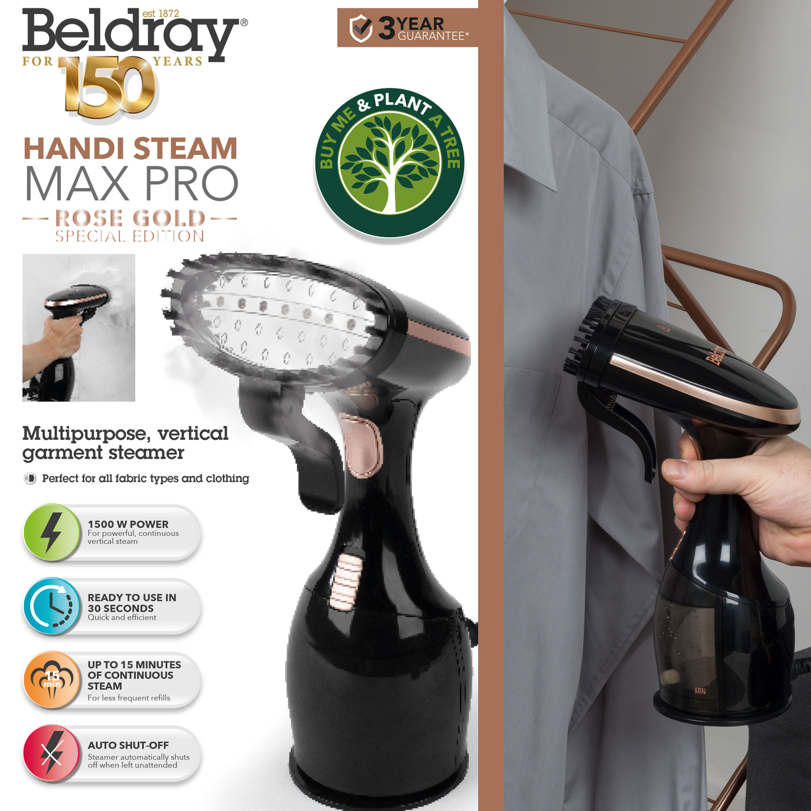 Beldray Handheld Garment Clothes Steamer Handi Steam Max Pro Black/Rose