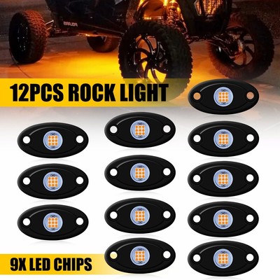 12X LED Amber Rock Light Underbody Light For Jeep Offroad Truck ATV UTV Boat EAW
