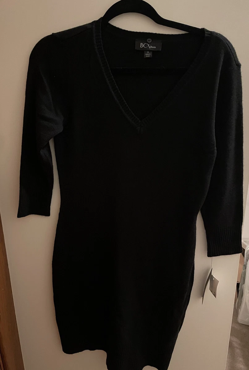 BCX Womens Knit Black XS Small Long Sleeve Sweater Dress Above