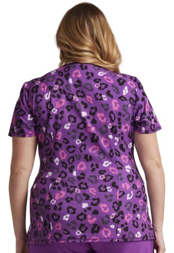 Infinity Women Scrubs Top Round Neck CK609, Size: XS, Leopard Vibes - Picture 2 of 6