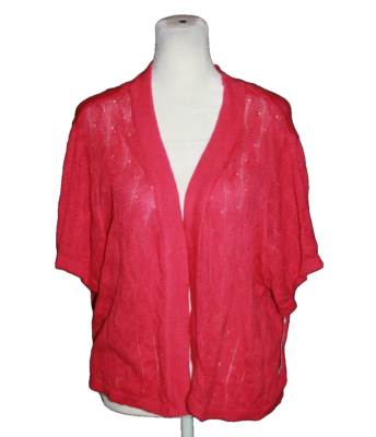 Faded Glory Women’s Plus Size 3X Open Front Cardigan Sweater Hot Pink Sheer  NEW