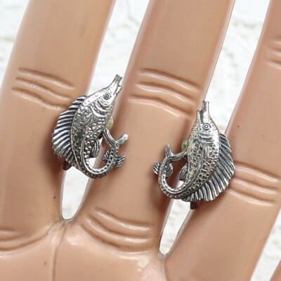 Vint Old Danecraft Sterling Silver SAILFISH Screw Back Earrings Tiny Hallmarked