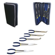Set Of 5PC 11'' Long Nose Pliers Set Bent Nose, Hose, Cable Hand Tool Pouch