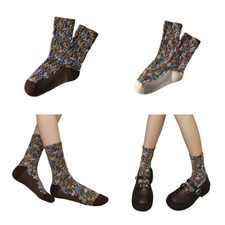 5 Pairs Women's Flower Cotton Mid Calf Tube Socks Stretch Sports Crew Socks