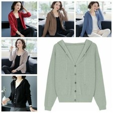 Lady Hooded Knitted Coat Jacket Cardigan Sweater Knitwear Outerwear Casual Loose