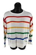 Peace Love World Rainbow Striped Sweater White