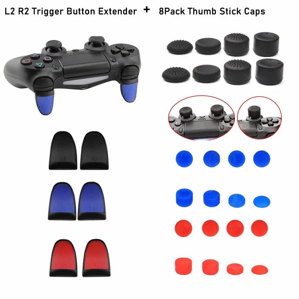 1 SET L2 R2 Trigger Button Extender 8xThumbstick Caps For PS4 Controller