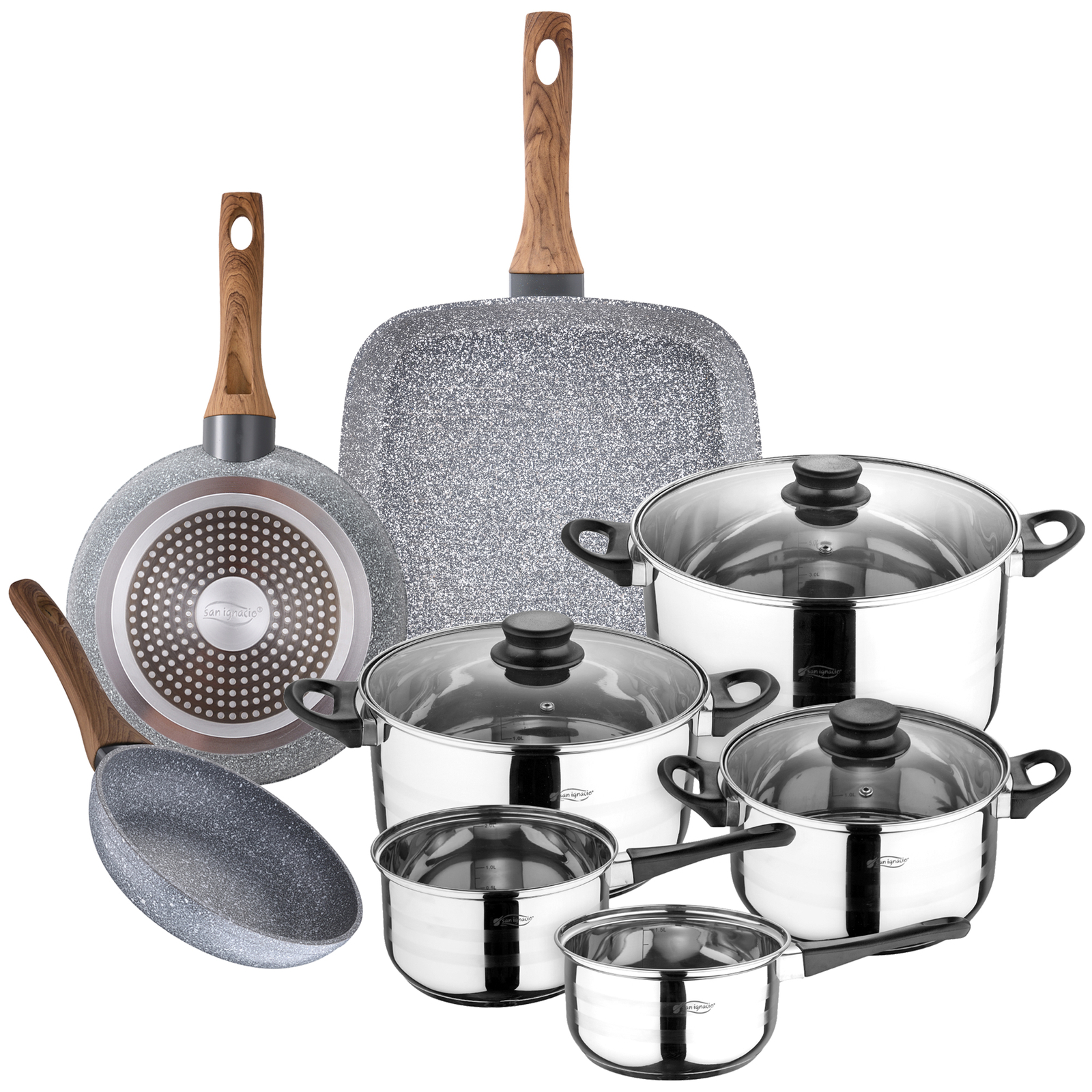 San Ignacio Bateria Cocina 8 Pcs + Sartenes (18/20) + Grill 28 Daimiel