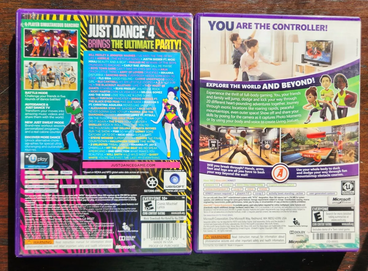 Lot of (2) XBOX 360 KINECT Games JUST DANCE 4 Kinect Adventures