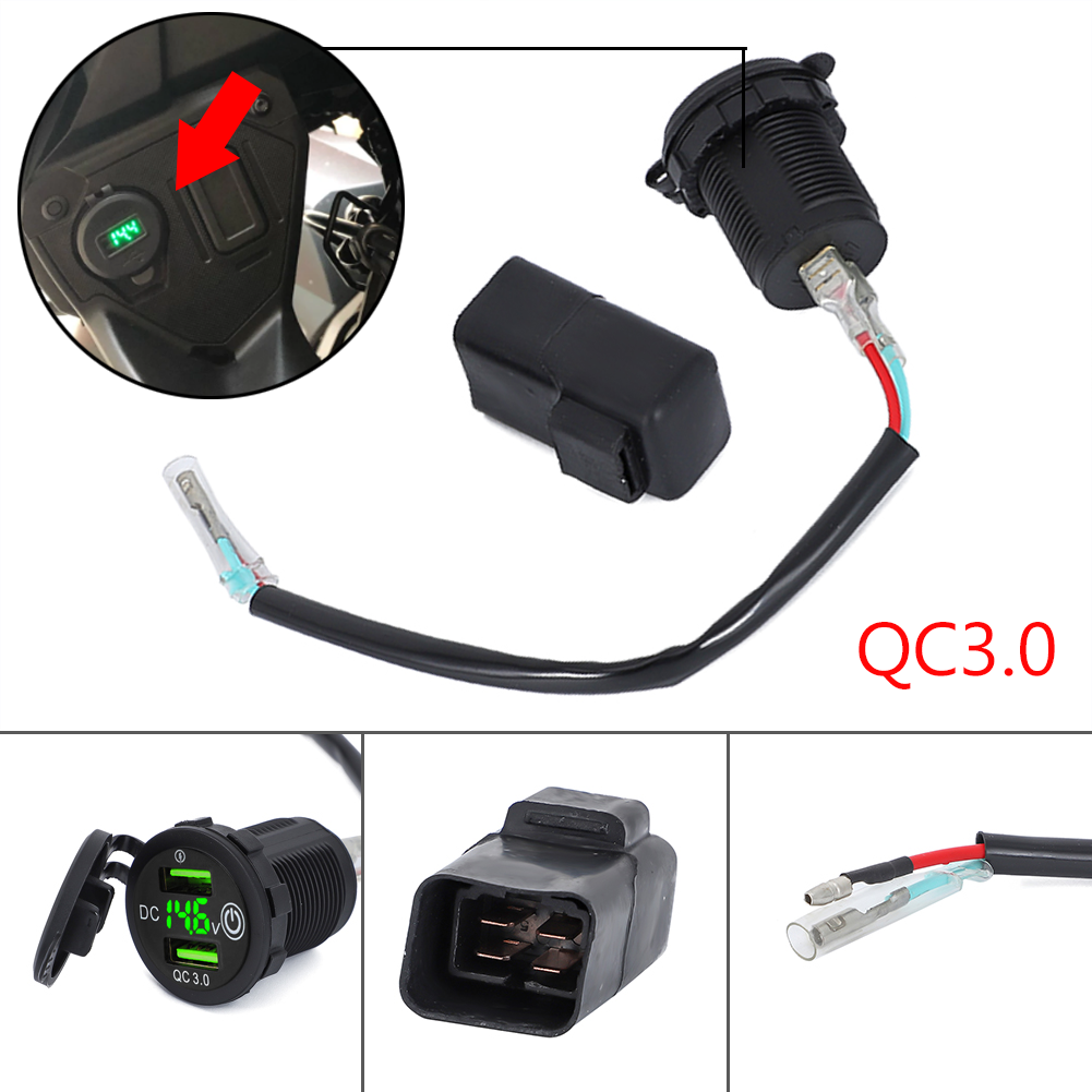 Piezas de automóvil Motocicleta dual USB Cargador con relé for Kawasaki Versys 650 1000 X300 x650 Ninja400 ninja650 Accesorios (Color : Black