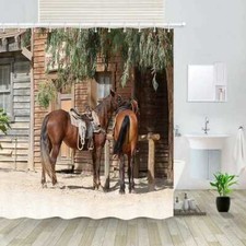 Anpahow Cowboy Horse Western Men Fabric Shower Curtain Extra Long 84 inch 72x72"