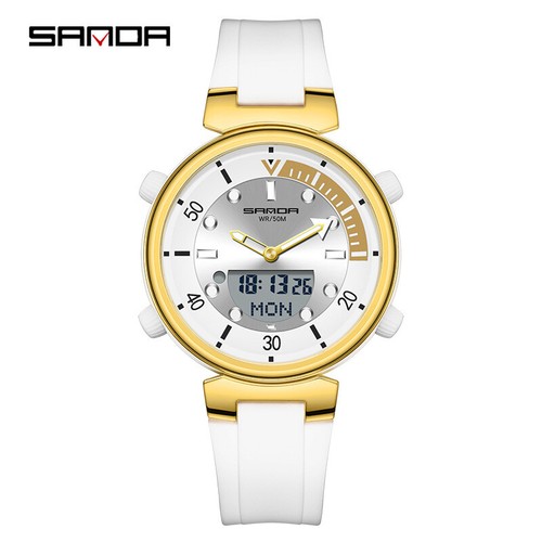SANDA Luminous Calendar Waterproof Electronic Multifunctional Dual Display Watch - Picture 13 of 26