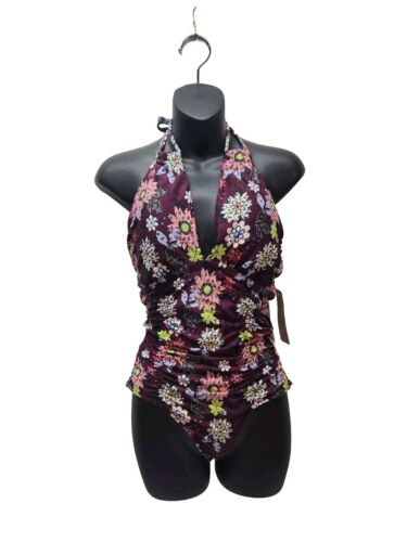 Ann Cole One Piece Swimsuit Women's 10 Tummy Control Tropical Swimwear