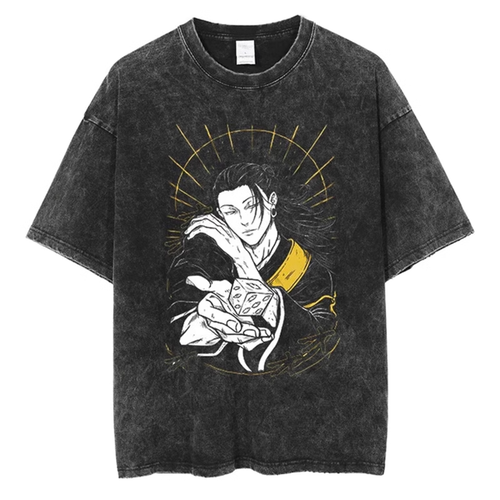 Washed T-Shirt Jujutsu Kaisen Geto Suguru VINTAGE Mode Baumwolle Kurzarm - Bild 8 von 9