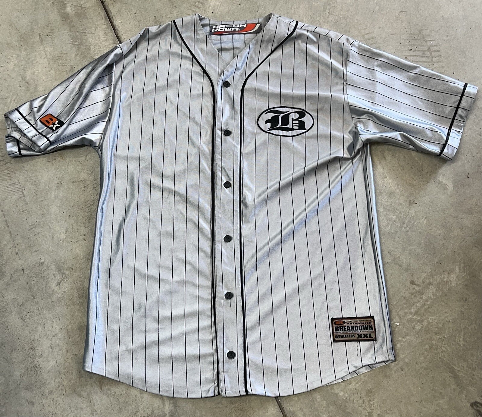 Vtg BreakDown Button Up Gray Reflective Jersey XX… - image 1
