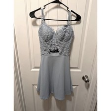 Wedding Prom Formal Evening Light Blue Mini Dress Sleeveless Size M HOCO
