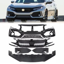 Type R Style Front Bumper Cover Kit w/ Grille & Lip Fit For Honda Civic 2016-21