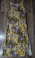 Jane Ashley Women's Gold & Purple Floral Maxi Sheath Dress Size Small Tie Waist