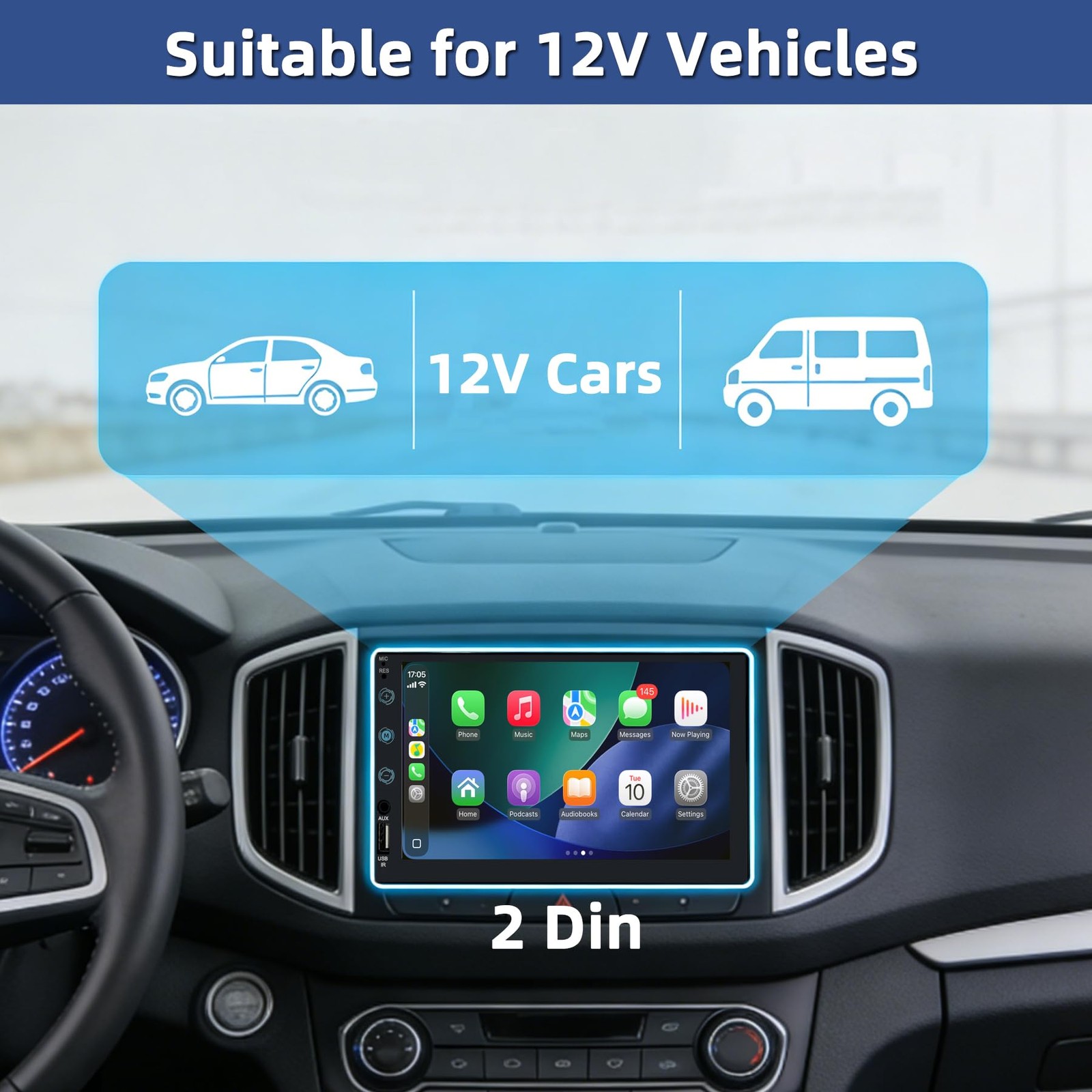 AUTORADIO 2 DIN 7 POLLICI CON CARPLAY ANDROID AUTO SCHERMO TATTILE MULTIMEDIA - Miniatura 12