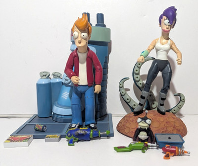 Leela and Fry Futurama Moore Collectible Action Figures with Accessories Nibbler