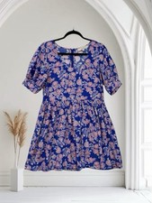 LOFT Women’s Floral Fit & Flare Swing Dress Size 6 Puff Sleeve Blue Multi