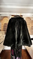 Victorian Black Velvet and Beaver Jet Beaded Embellished Cape