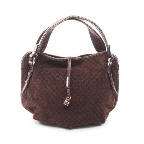 CELINE Sweet Macadam Croco Embossed suede Leather Handbag Brown Authentic