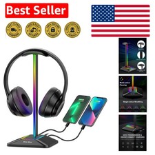 Stylish RGB Gaming Headset Stand with USB-C and USB Ports for All Headphones
