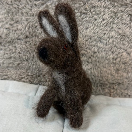Handmade Needle Felted Bunny Rabbit Hare Long Ears Brown Gray
