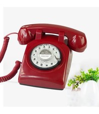 TelPal Red Retro Corded Phone Antique Vintage Landline with Old Fashioned Design