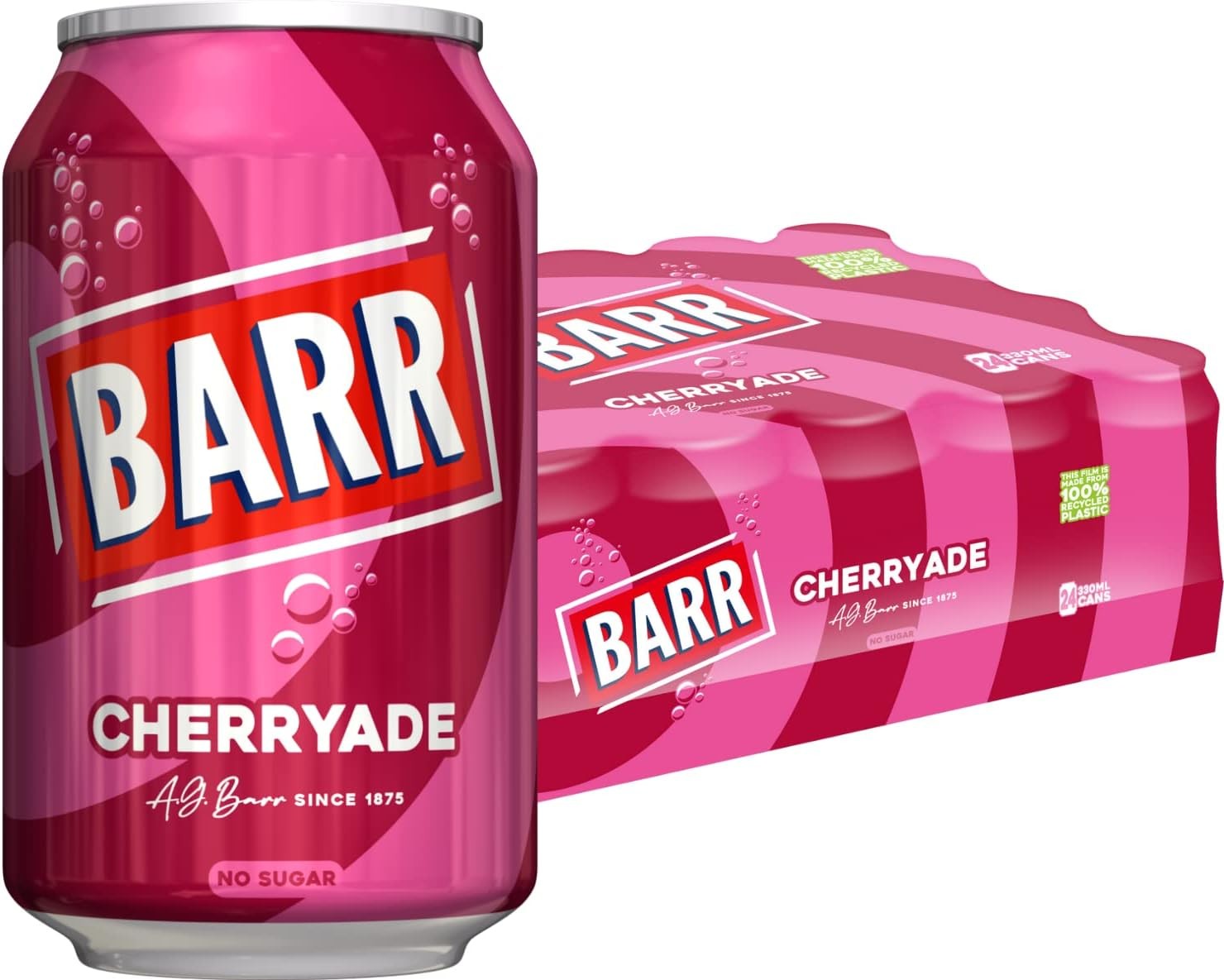 BARR 24 Pack Cherryade, Zero No Sugar Cherry Flavoured Fizzy Drink Cans, Sparkl
