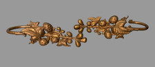 Pair of Antique Victorian Pressed Brass Curtain Tiebacks Flowers & Berries